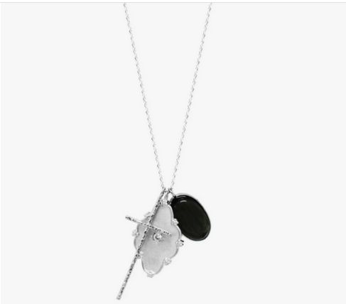 Long Delicate Cross Multi Charm  Necklace-Silver