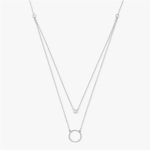 Double Appeal Circle &amp; CZ Necklace-Silver