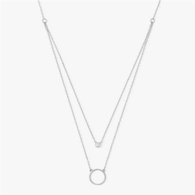 Double Appeal Circle &amp; CZ Necklace-Silver