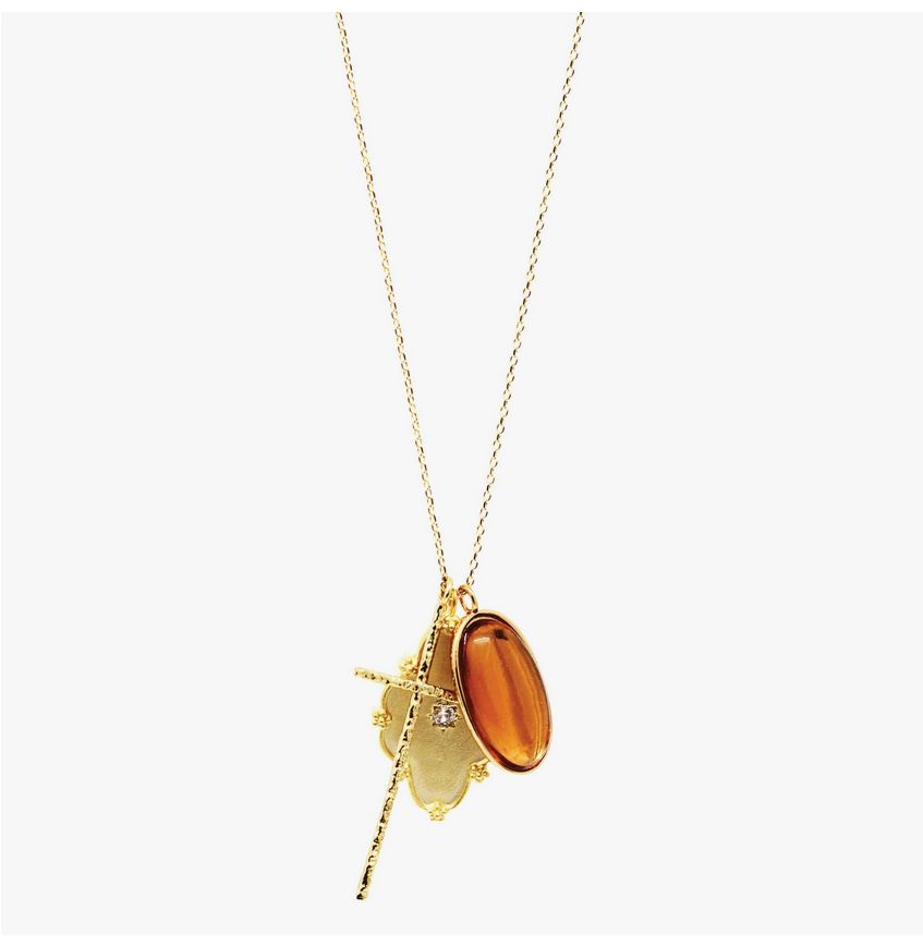 Long Delicate Cross Multi Charm  Necklace-Gold