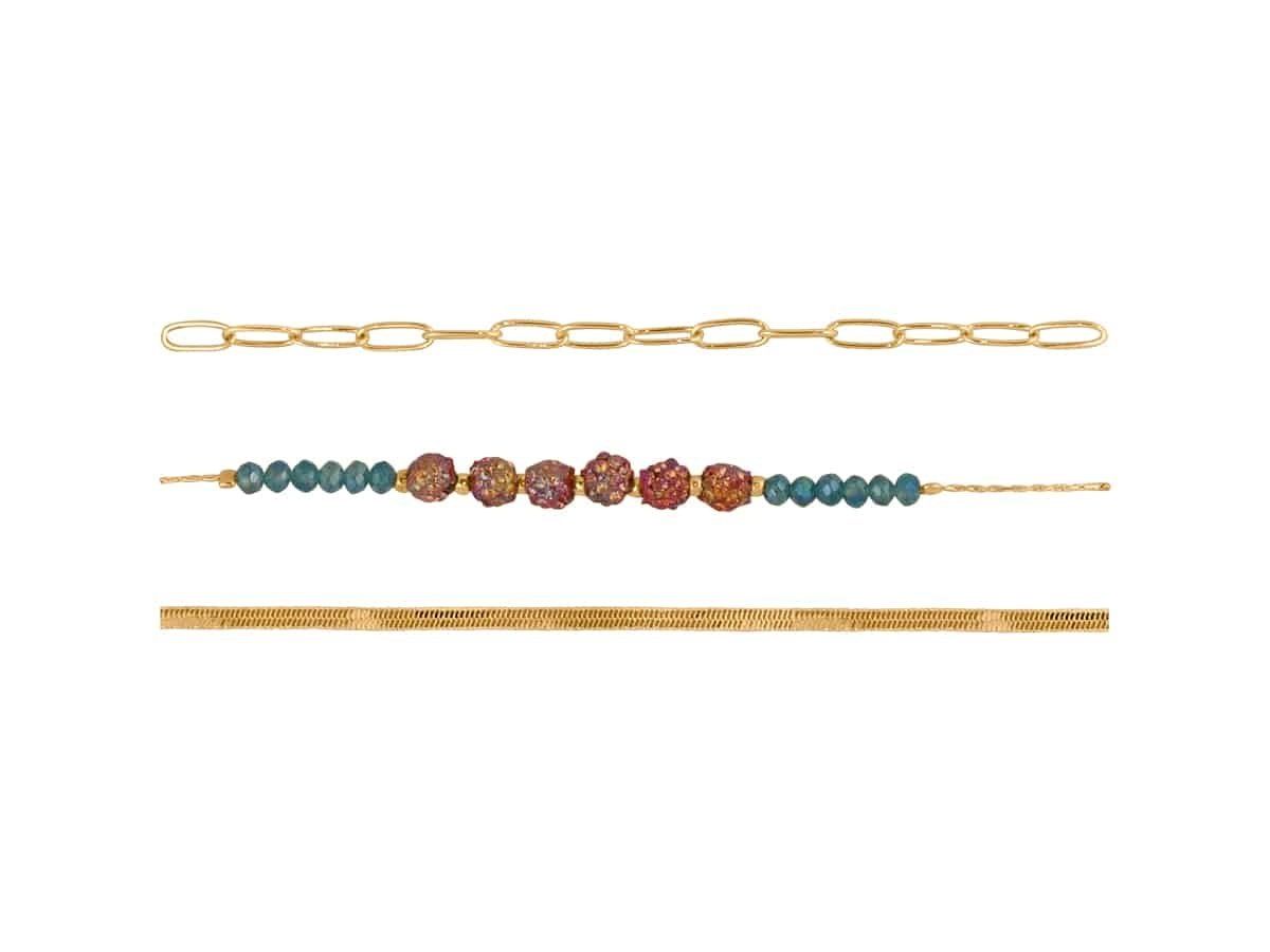A95 Carrol 3 Row Beaded Chain Neclace-Burnt Orange