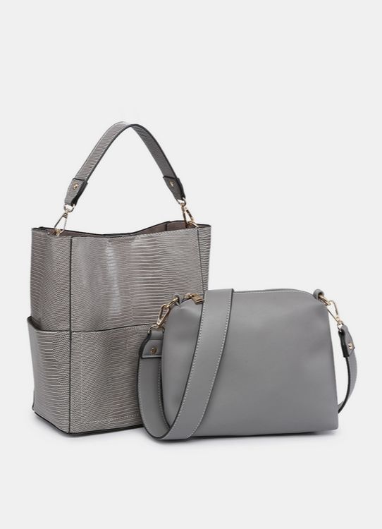 Abby Lizard 2-in-1 Bucket Bag w/ Guitar Strap-Grey