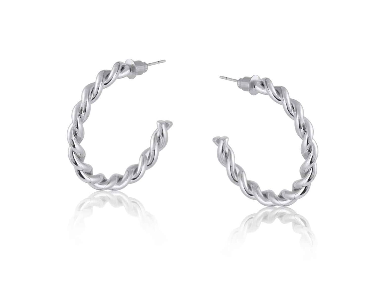 Diana Rope Hoop Earrings-Silver