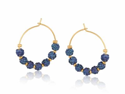 Caroll Beaded Hoop Earrings-Navy