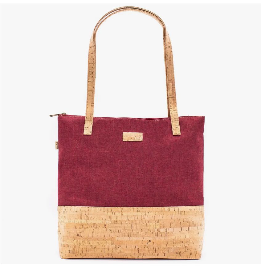 Cork w/Red Fabric Tote Bag