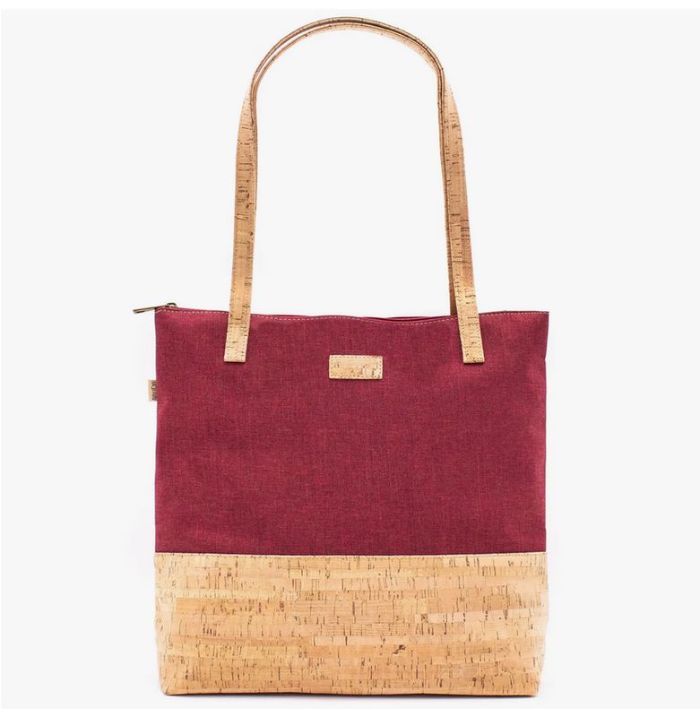 Cork w/Red Fabric Tote Bag