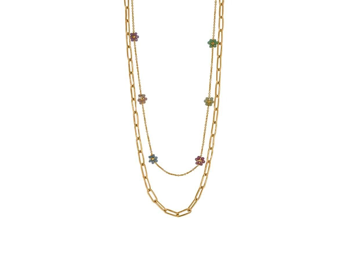 Daphne Two Row Daisy Chain Necklace-Multi