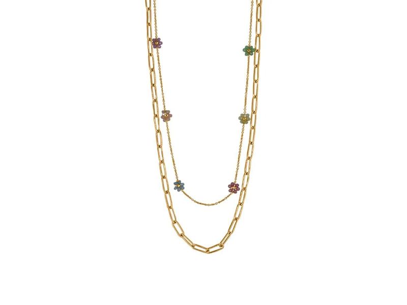 Daphne Two Row Daisy Chain Necklace-Multi