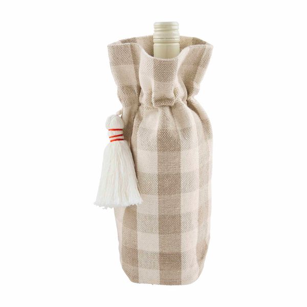 Taupe Check Wine Bag