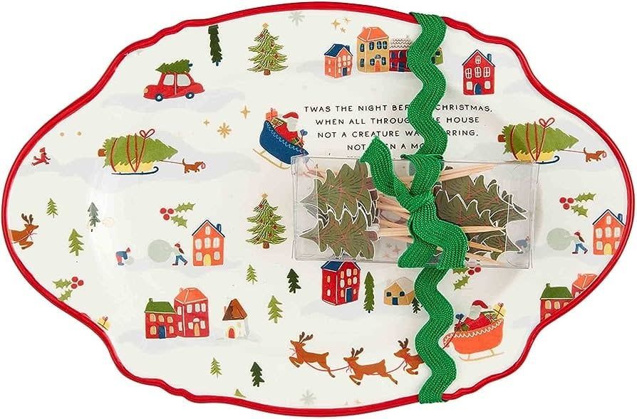 Twas the Night Before Christmas Sentiment Plate w/Xmas Tree tooth picks