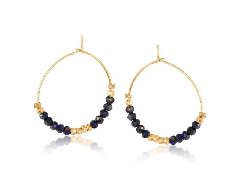 Sylvia Beaded Hoop Earrings-Navy