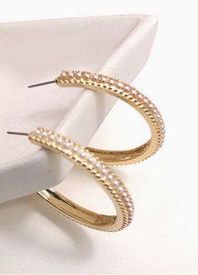 Gold Pearl Hoop Earrings