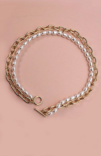 Double Layer Pearl Gold Chain Necklace