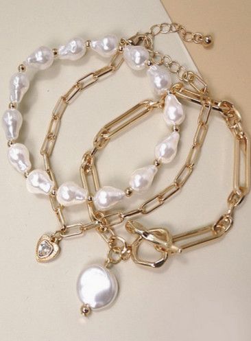 3 Row Pearl Link Toggle Paperclip Bracelet