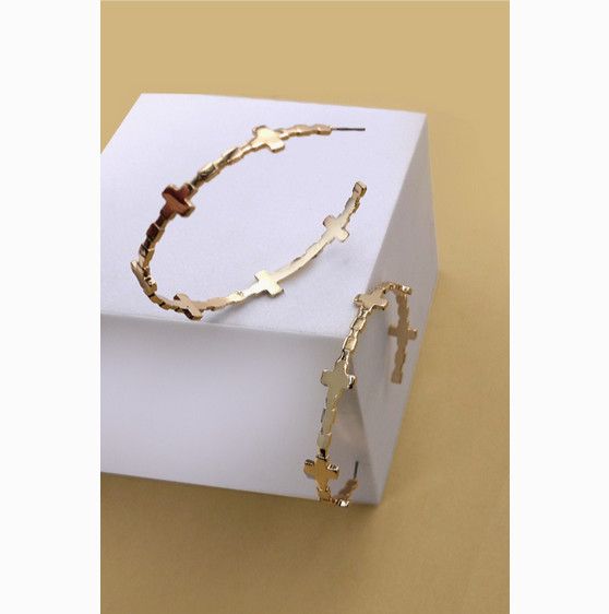 Cross Hoop Earrings-Gold