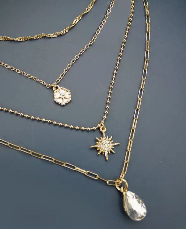 Teardrop Starburst Multi Layer Necklace