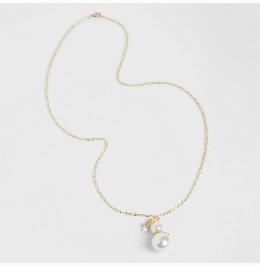 Pearl Snowman Necklace-Gold