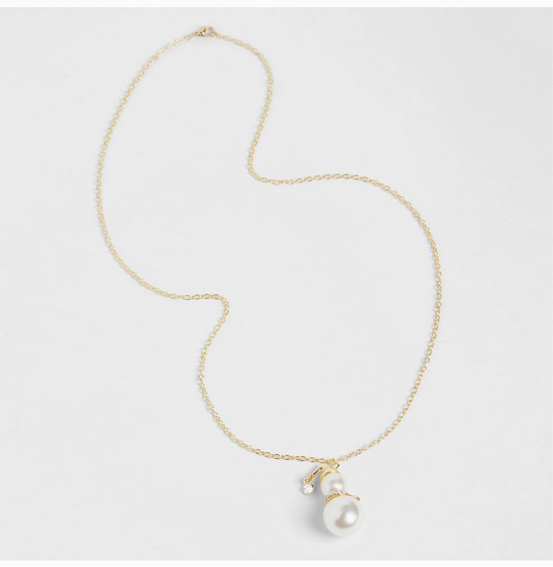 Pearl Snowman Necklace-Gold
