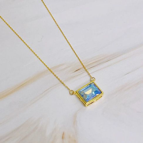 Sweet Square Pendant Necklace - Water Blue
