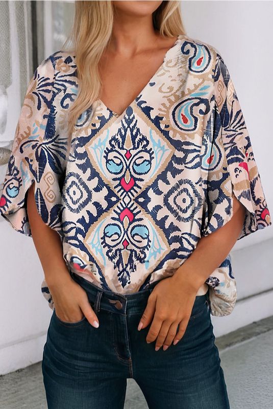 Tribal Print Ikat 3/4 Sleeve Blouse