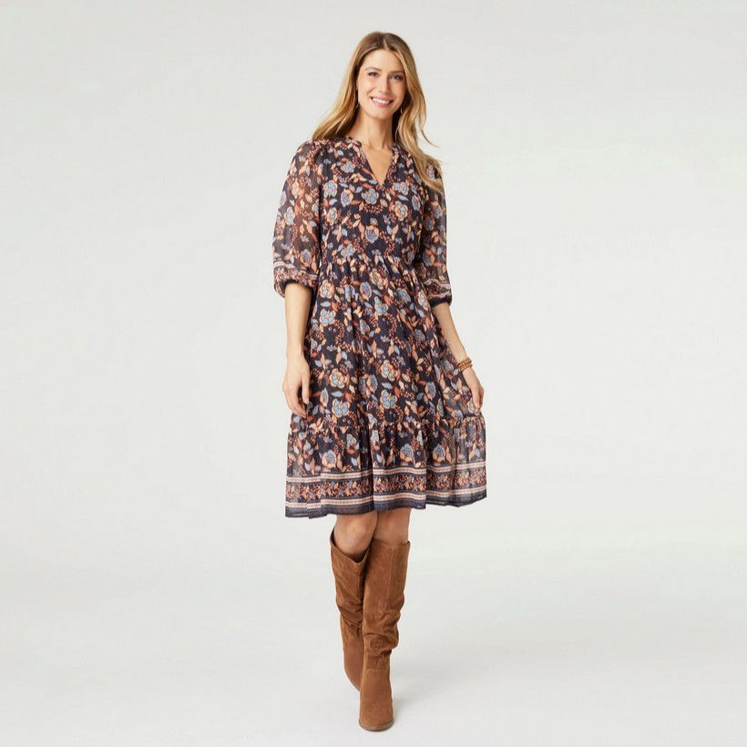 Amber Printed V Neck Dress