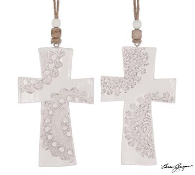 LACE IMPRINTED CROSS SHAPE ORNAMENTS