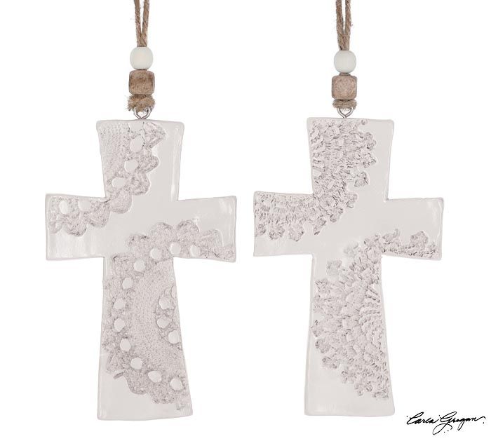 LACE IMPRINTED CROSS SHAPE ORNAMENTS