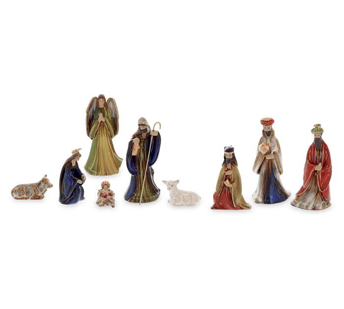 COLORFUL 9 PIECE NATIVITY SET WITH GOLD