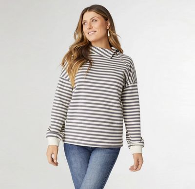 Hayden Zip Collar Top-Grey/Cream