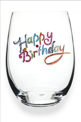 Happy Birthday Jeweled Stemless Wine Glass