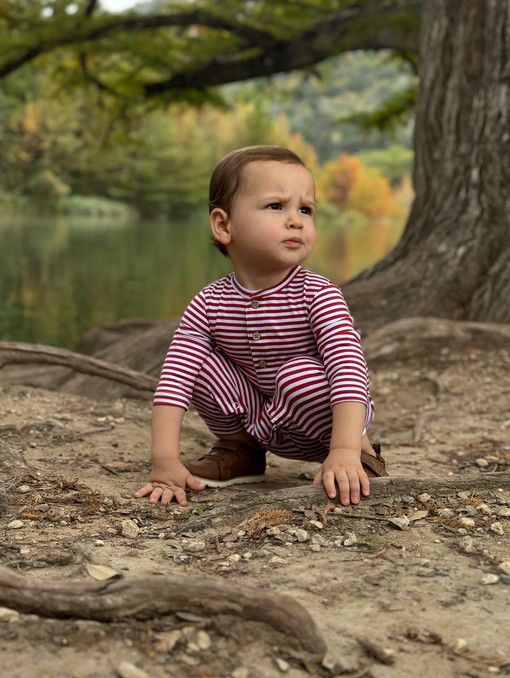 Mason Romper- Red Rust/White