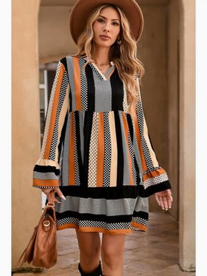 Striped Polka Dot Ruffle Hem Dress