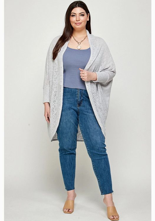 Plus Size Silver Knit Draped Cardigan