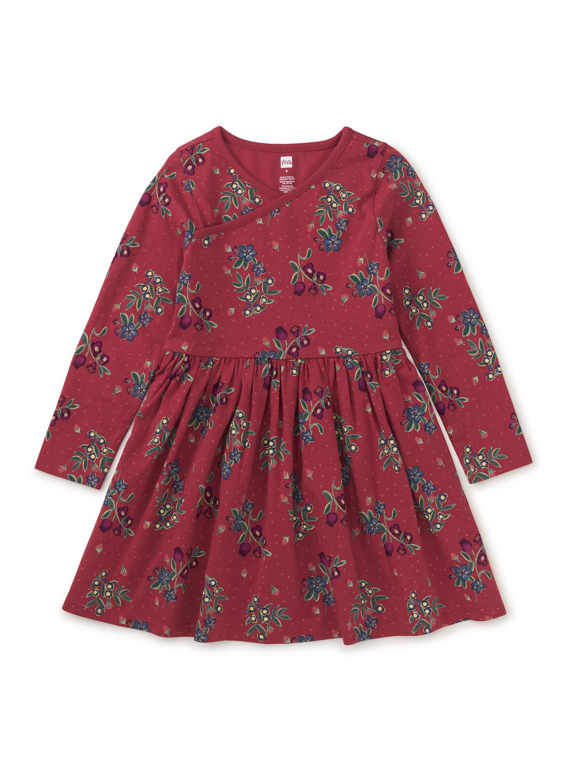 Long Sleeve Wrap Neck Dress-Turkish Tea Floral