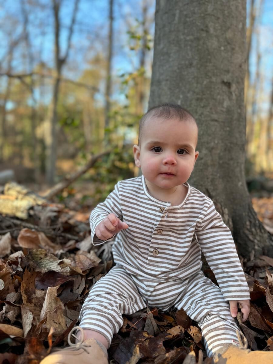 Mason Romper~Taupe/White Stripe