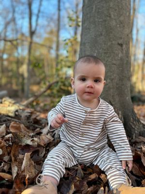 Mason Romper~Taupe/White Stripe