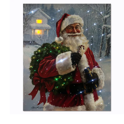 Santa With Wreath Lighted Painting