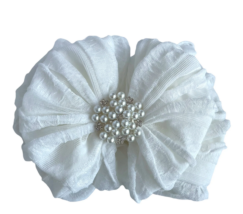 Pearl Ruffled Headband~Off White