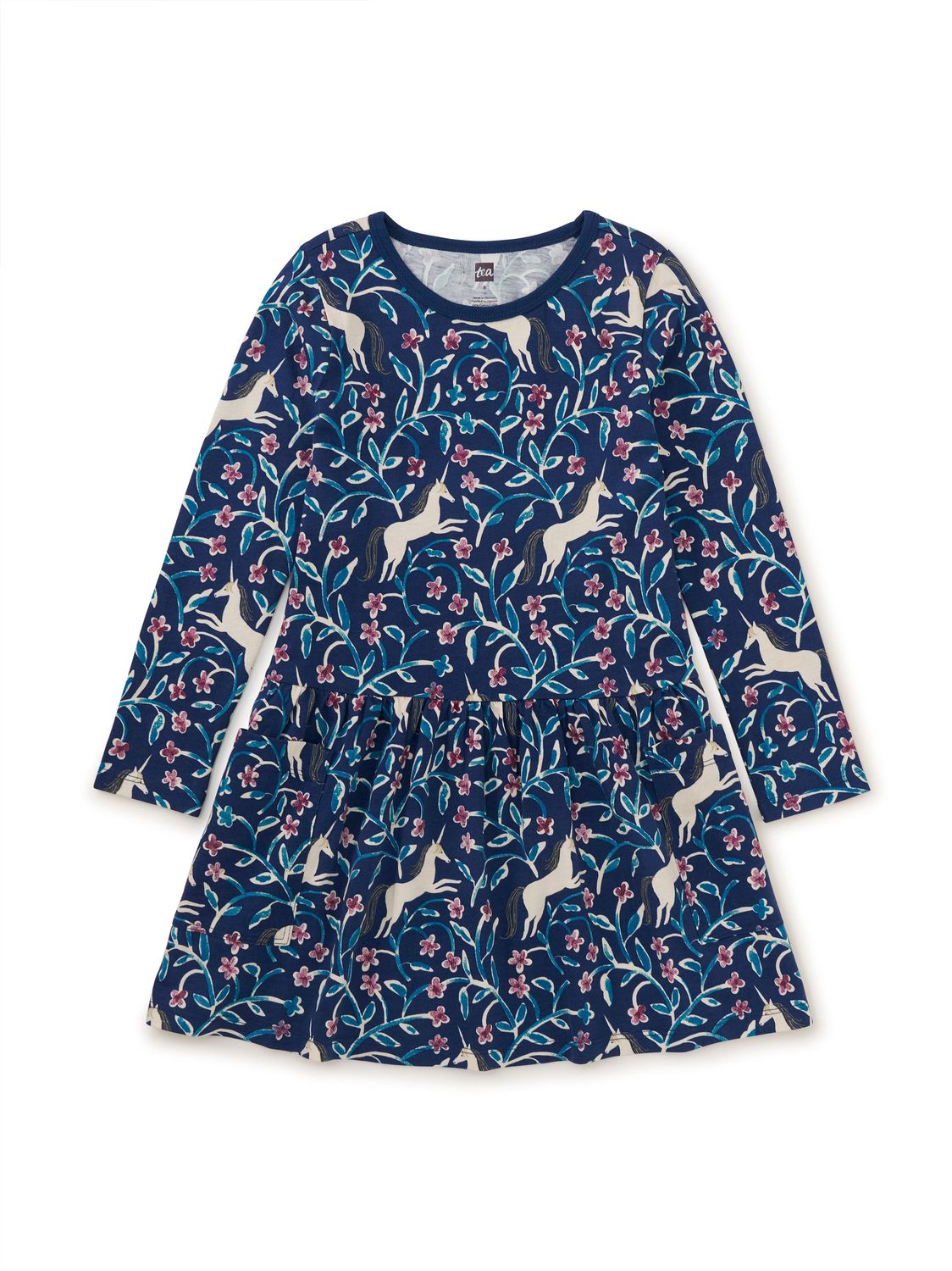 Long Sleeve Pocket Dress-Unicorn Tile