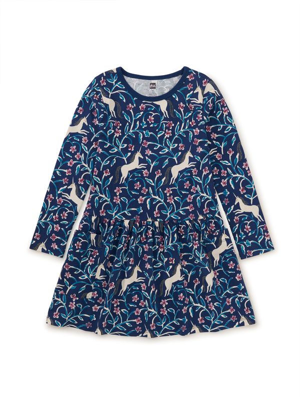 Long Sleeve Pocket Dress-Unicorn Tile