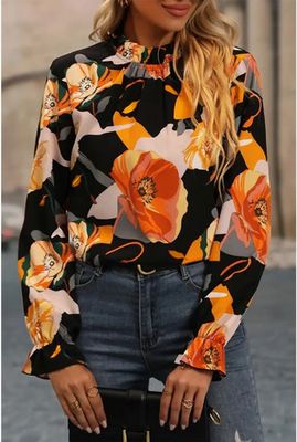Floral Print Mock Neck Blouse