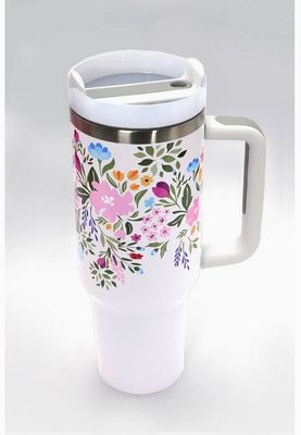 40oz Stainless Steel Tumbler Flower-White