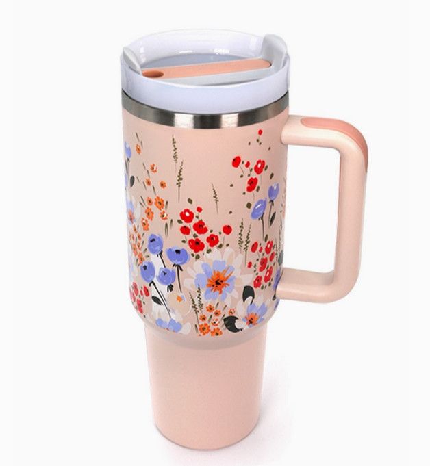 40oz Stainless Steel Tumbler Flower-Pink