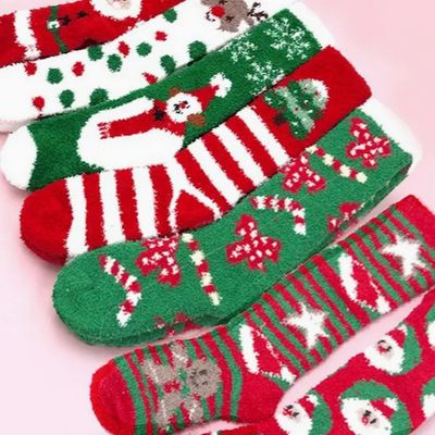 Christmas Holiday Warm Coral Fleece Fuzzy Socks- 4 Designs