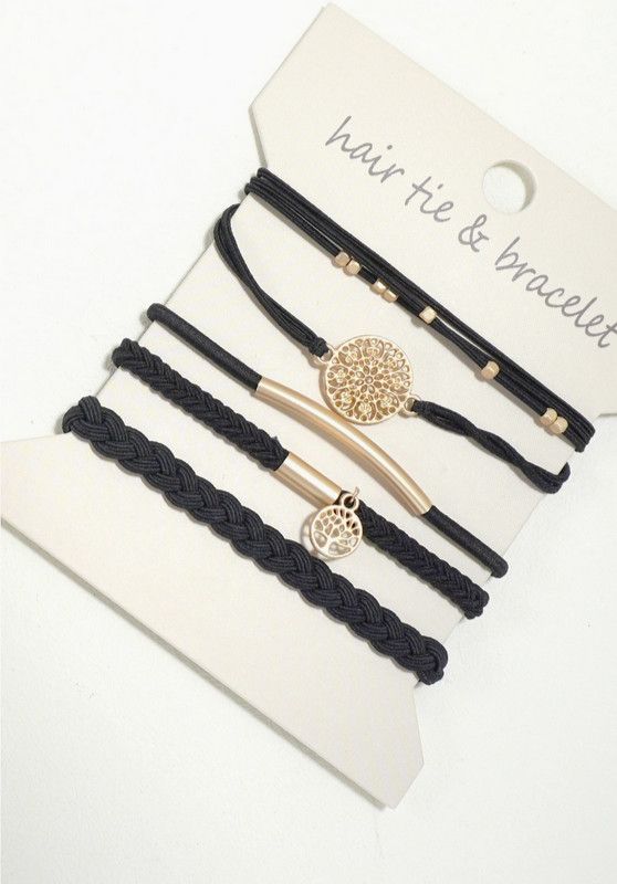 Boho Dual Function Knot Bracelet Hair Ties-Black