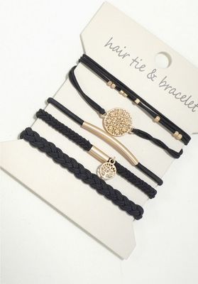Boho Dual Function Knot Bracelet Hair Ties-Black