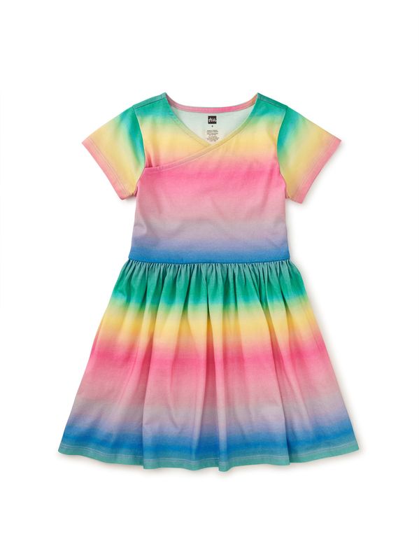 Short Sleeve Wrap Neck Dress-Rio de Janiero Rainbow