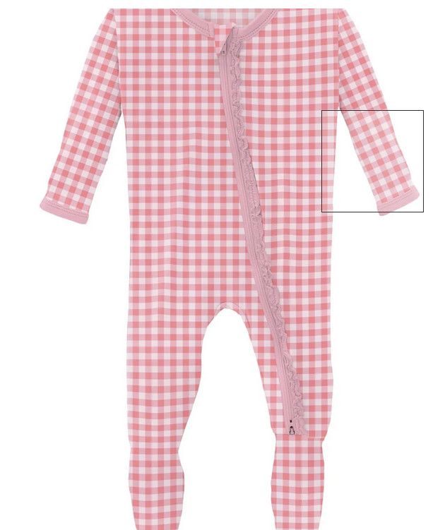Print Muffin Ruffle Footie with 2 Way Zipper in Cake Pop Gingham