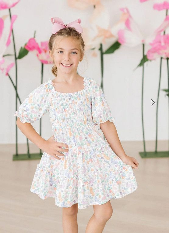 Hoppy Easter Smocked Ruffle Dress