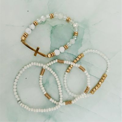 Set of 4, Stone and Wooden Beads Bracelet